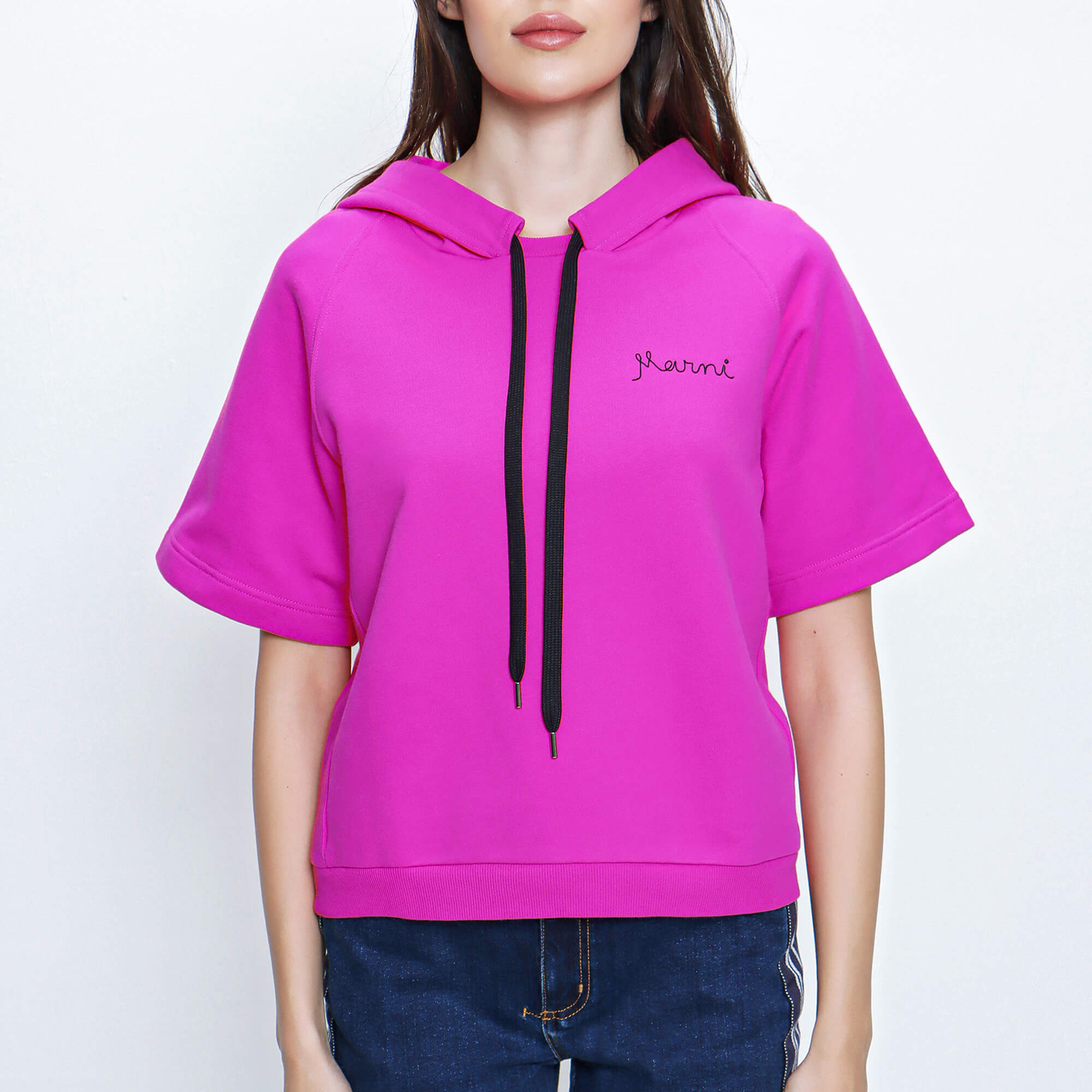 Marni - Pink Cotton Crop Hoodie Sweatshirt